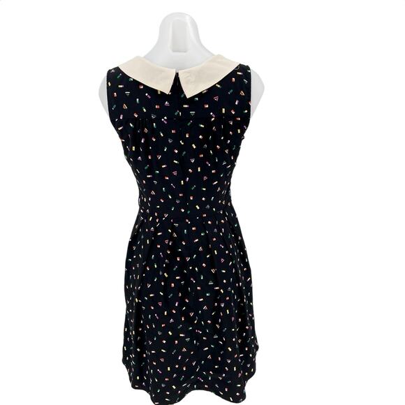 Monteau Black Collared Sleeveless Graphic Print Fit & Flare Mini Dress Size L - Picture 2 of 3